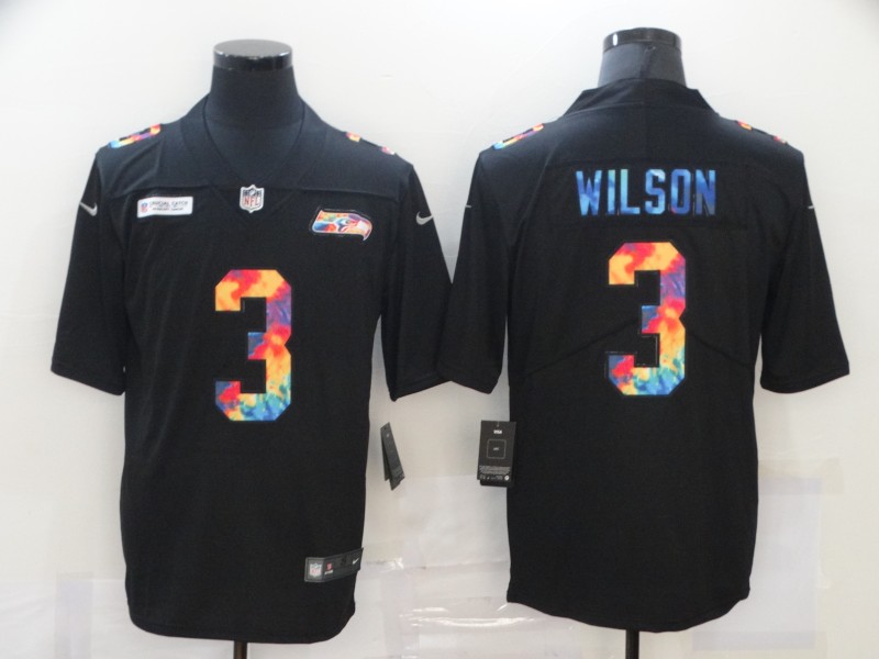 Men's Seattle Seahawks Russell Wilson #3 Black Jersey